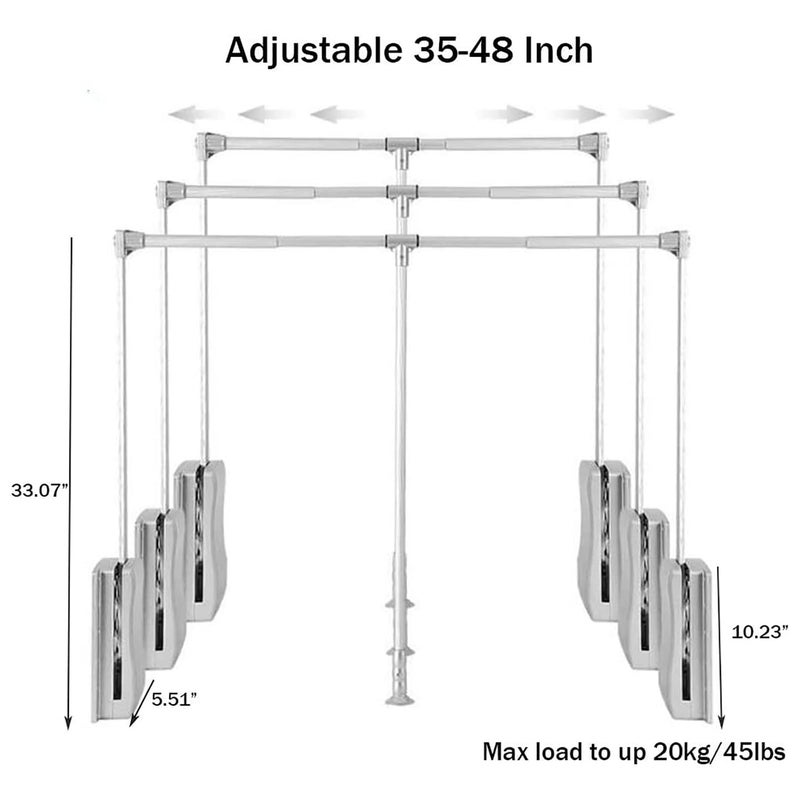 uyoyous Pull Down Closet Rods, Adjustable 35-48 Inch Wardrobe Rail Lift Collapsible Closet Rod Aluminium Retractable Wardrobe Hanger Clothing Rail Closet Lift Organizer Storage Lift for Bedroom - Image 3